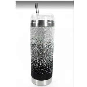 Jacqueline Kent BELIEVE BLACK OMBRE DIAMOND CRYSTAL TUMBLER 20 oz vacuumed sealed, double walled stainless steel tumbler for hot or cold beverages Water Bottle Container Drinkware Flasks brumate 40tumbler Reusable Straw Portable Mug Lid