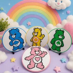 80s Retro Bear Coaster Set – Pastel Cartoon Drink Coasters – Cute 80s Inspired Table Decor