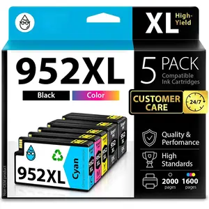 Compatible  Cartridges Replacement for HP952XL 952 XL 2 Black and Cyan/Magenta/Yellow (5 Combo Pack) to use with  OfficeJet Pro 8710 7740 8720 8715 8210 8703 OfficeJet 8702 Printers