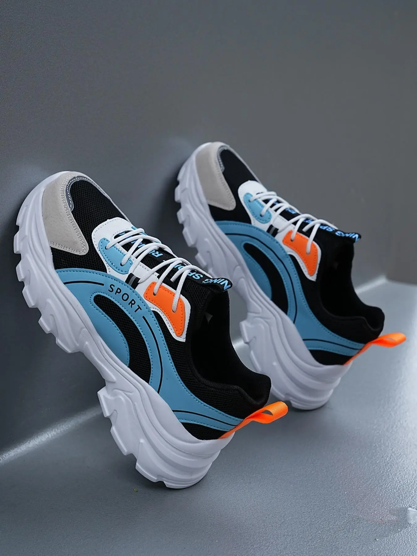 Fashion Letter Pattern Printing Low Top Contrasting Color Platform Sneakers As Gift, Outdoor Mesh Breathable Lightweight Comfortable Casual Sneakers,