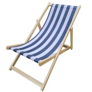Beach Sling Chair,Outdoor Lounge Chair, Folding Patio Reclining, Camping Chairs with Adjustable Wood Backrest, for Outside Lawn Deck Pool (Blue)