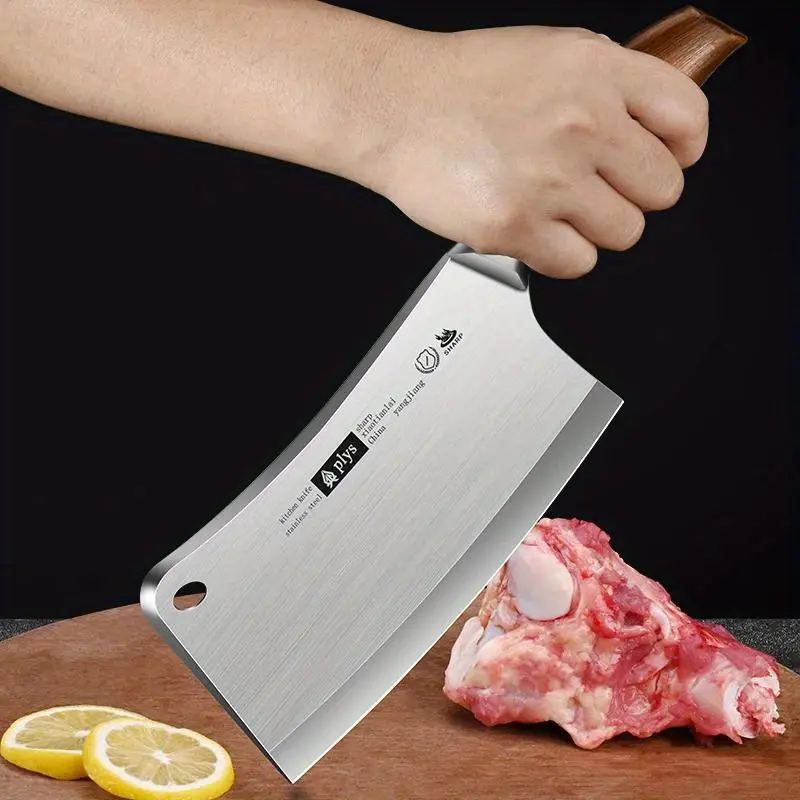 Heavy duty stainless steel chopper, perfect for slicing and chopping bones, wooden knives for home cooks knife set Kitchen Block Cooking Cutting Utensils Meat Blade