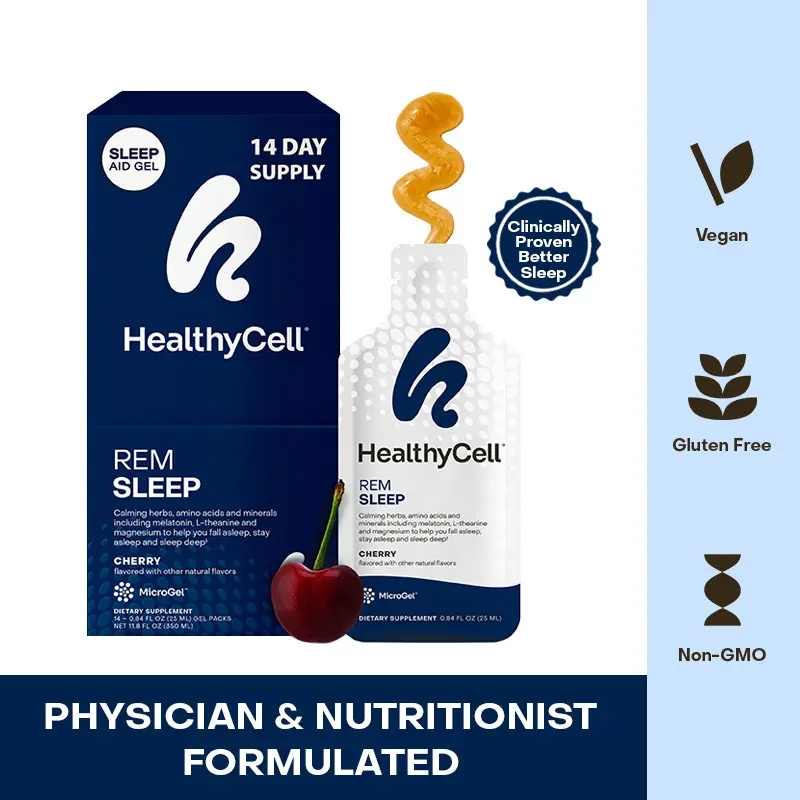 HealthyCell REM Sleep - Cherry Flavor - MicroGel Technology for Enhanced Absorption - Soy Free, Non-GMO, Gluten-Free-  HealthCare Supplement, Calming Herbs and Amino Acids to Help Promote Deep Sleep