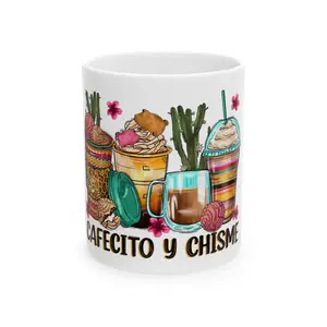 Cafecito y Chisme Ceramic Mug - Fun Coffee Cup for Friends and Celebrations