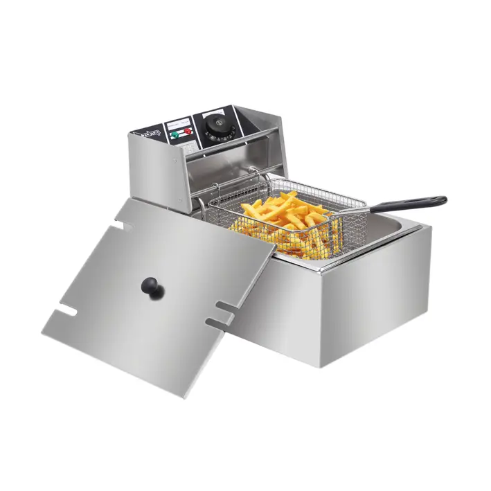 6.3QT/6L Deep Fryer with Removable Basket,Stainless Steel Large Single-Cylinder Electric Fryers with Professional Heating Element, Countertop Kitchen