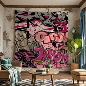 A graffiti printed tapestry,  bold design, perfect for dorm, bedroom or living room decoration, perfect gift for graffiti lovers Wall Hanging