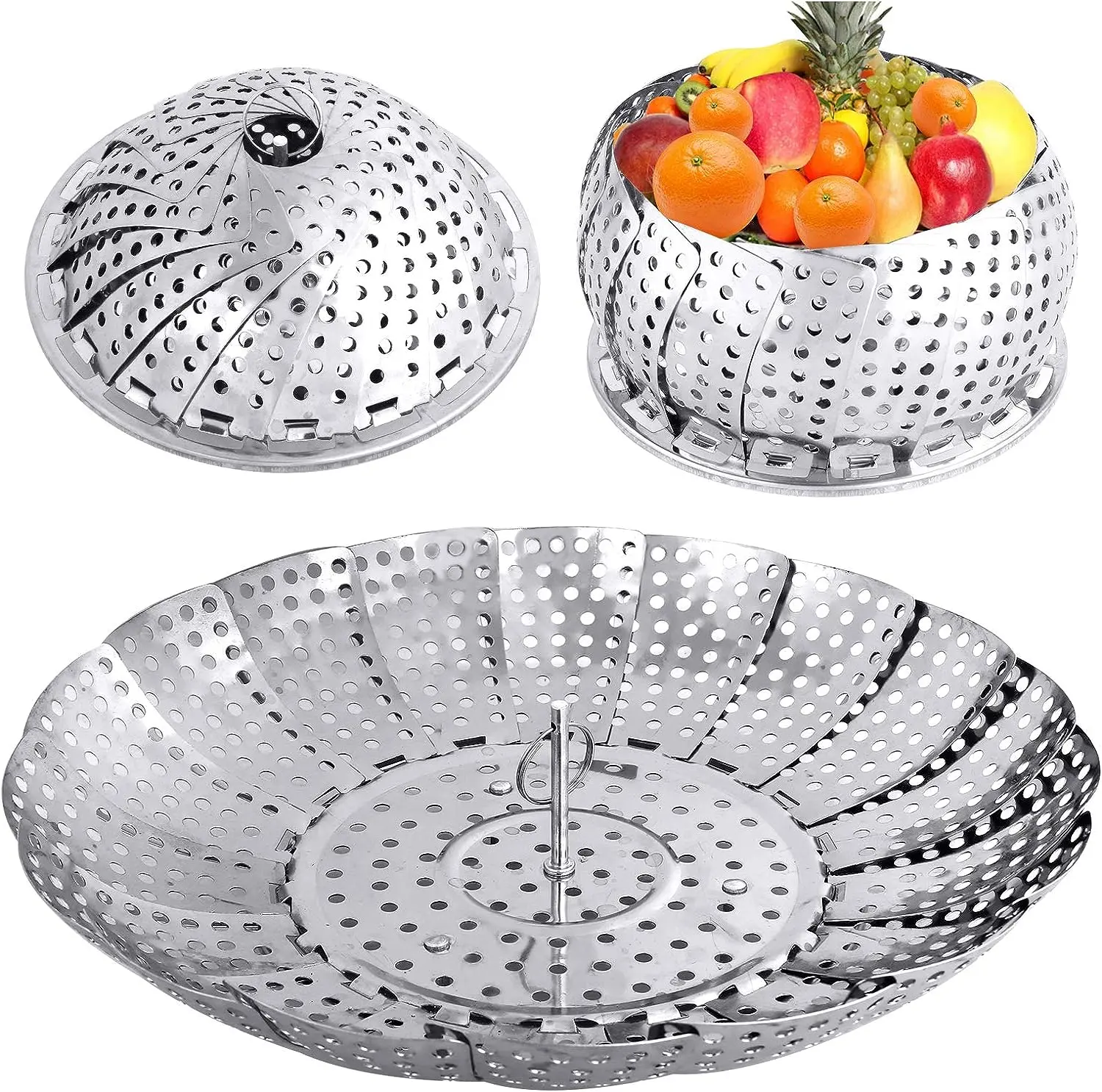 Veggie Vegetable Steamer Basket, Folding Steaming Basket, Metal Stainless Steel Steamer Basket Insert, Collapsible Steamer Baskets for Cooking Food,