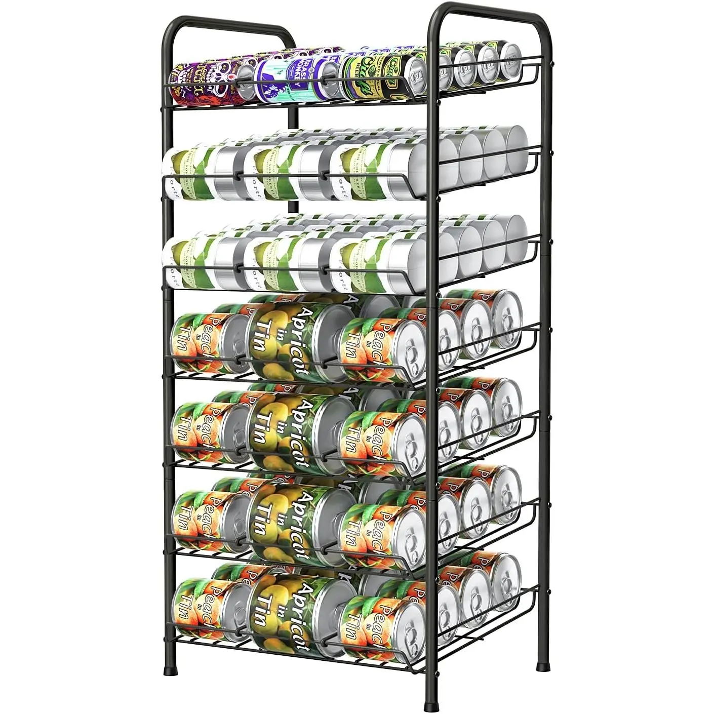 Adjustable 7-Tier Cylindrical Durable Metal Tin Compartment Organizer Racks & Displays with Rubber Details, 84-Can Capacity, Food & Beverage Storage for Kitchen Cabinet, Pantry