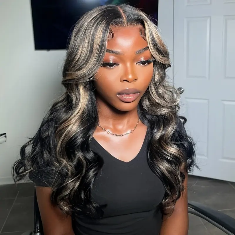 Blonde Balayage Highlights Wig Human Hair Body Wave 5x5 Lace Closure Wig 12A Grade Transparent Lace Human Hair For Women 13X4 13x6 Lace Frontal Wig Human Hair Wigs 180% Density Pre-Plucked With Baby Hair, Wedding, Heat Resistant