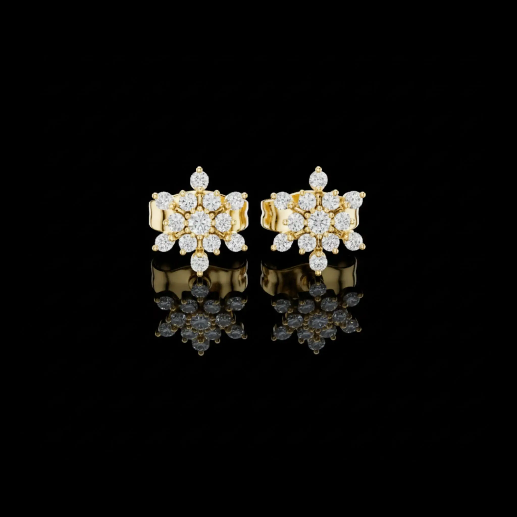 Snowflake Floral Cluster Round Lab Grown Diamond Stud Earring