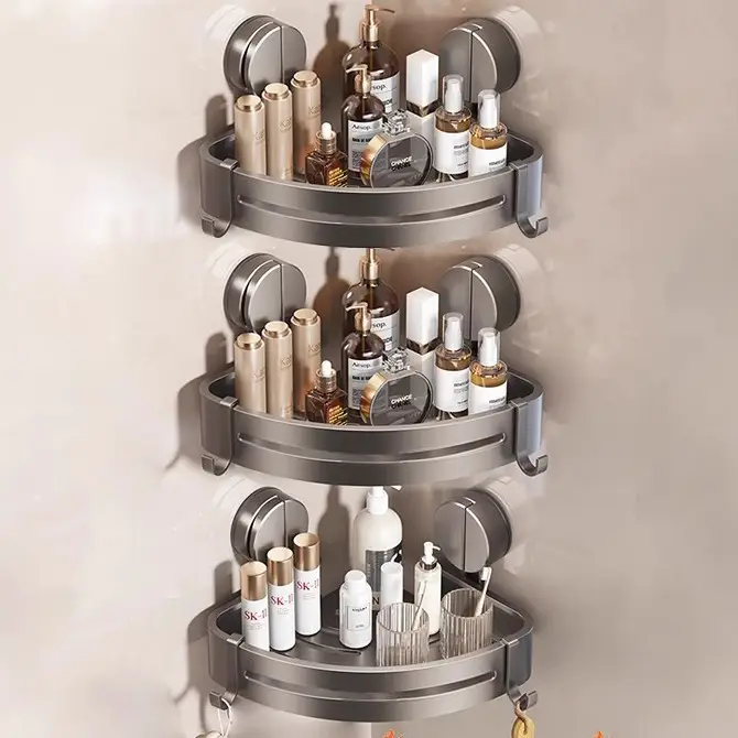 No Drilling Heavy Duty Shower Cage with Hooks, Bathroom Wall Mounted Basket Organizer, Easily Removable Rust-Proof Stainless Steel Shower Cage suction