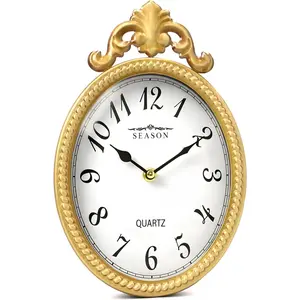 Vintage Gold Decorative Wall Clock – French Inspired Oval Accent Clock for Bedroom, Entryway & Living Room – Elegant Small Wall Decor with Silent Quartz Movement