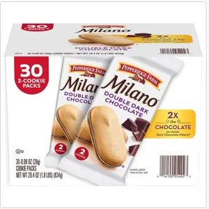 Milanoo Cookies, Double Dark Chocolate, 0.98 oz, 30-count snack