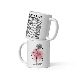 White glossy ceramic Astrological sun sign Sagittarius coffe tea mug Drinkware Printed mugs