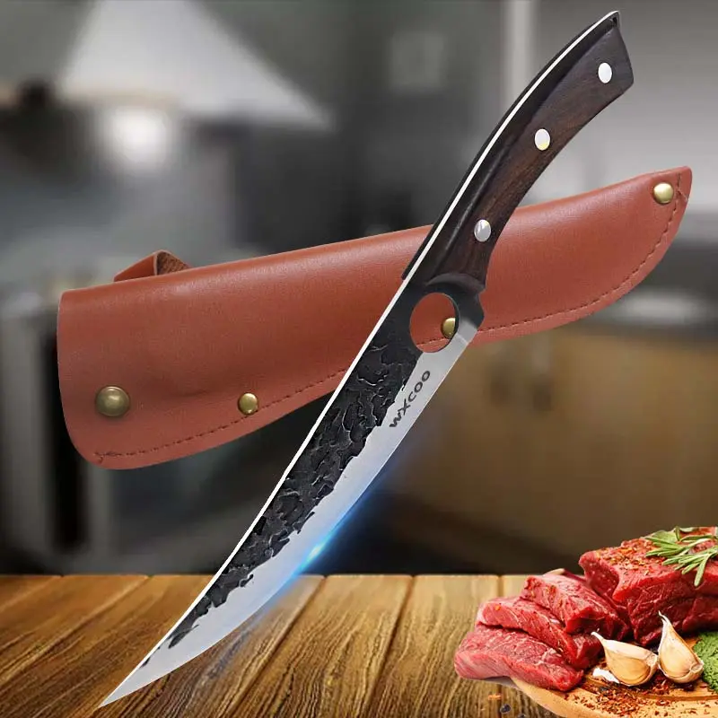 1 PC High Carbon Steel Boning Knife with Knife Sheath Fruit Knife Handmade Forged Knife Peeling Knife Fruit Vegetable Fish Meat Cleaver Sharp Kitchen Chef Knife Barbecue Knife Multipurpose Knife Professional Cutting Knife Utility Knife for Cooking