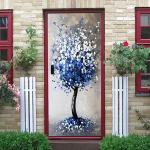 2pcs Modern Simple Blue Money Tree Wall Stickers Living Room Entrance Bedroom Decorative Stickers Self Adhesive Removable Plant Flower Wall Art Nordic Style Home Art Decals Eco Friendly PVC Material E