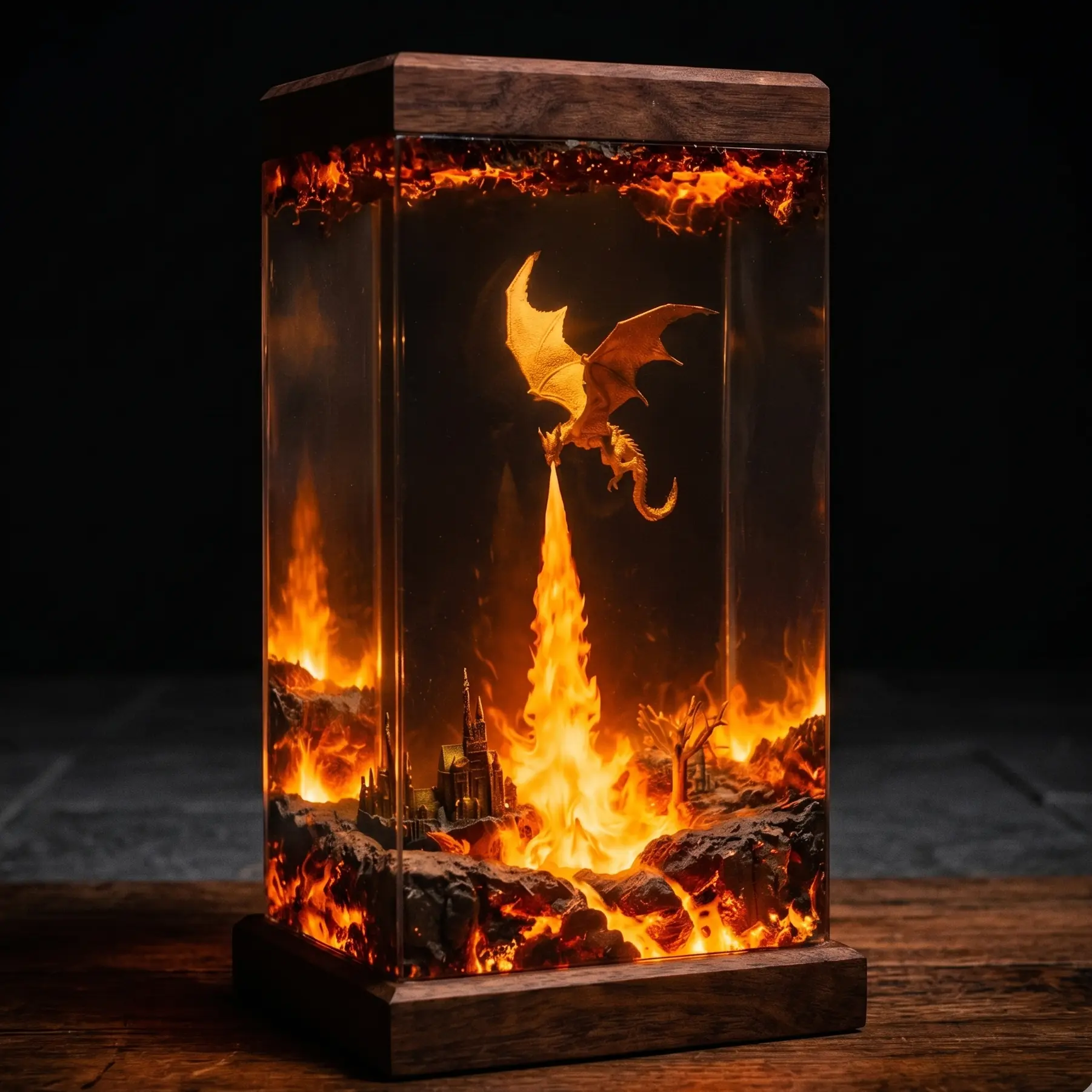 Handmade Dragon Resin Lamp, Fire Breathing Dragon LED Night Light, Fantasy Castle Decor, Epoxy Resin Lamp, Gaming Room Decor, Gift for Him, Gothic Home Decor