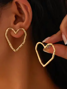 Fashion Heart Pendant Earrings Set, Simple Copper Jewelry for All Seasons, Perfect Christmas Gift for Mom Girlfriend