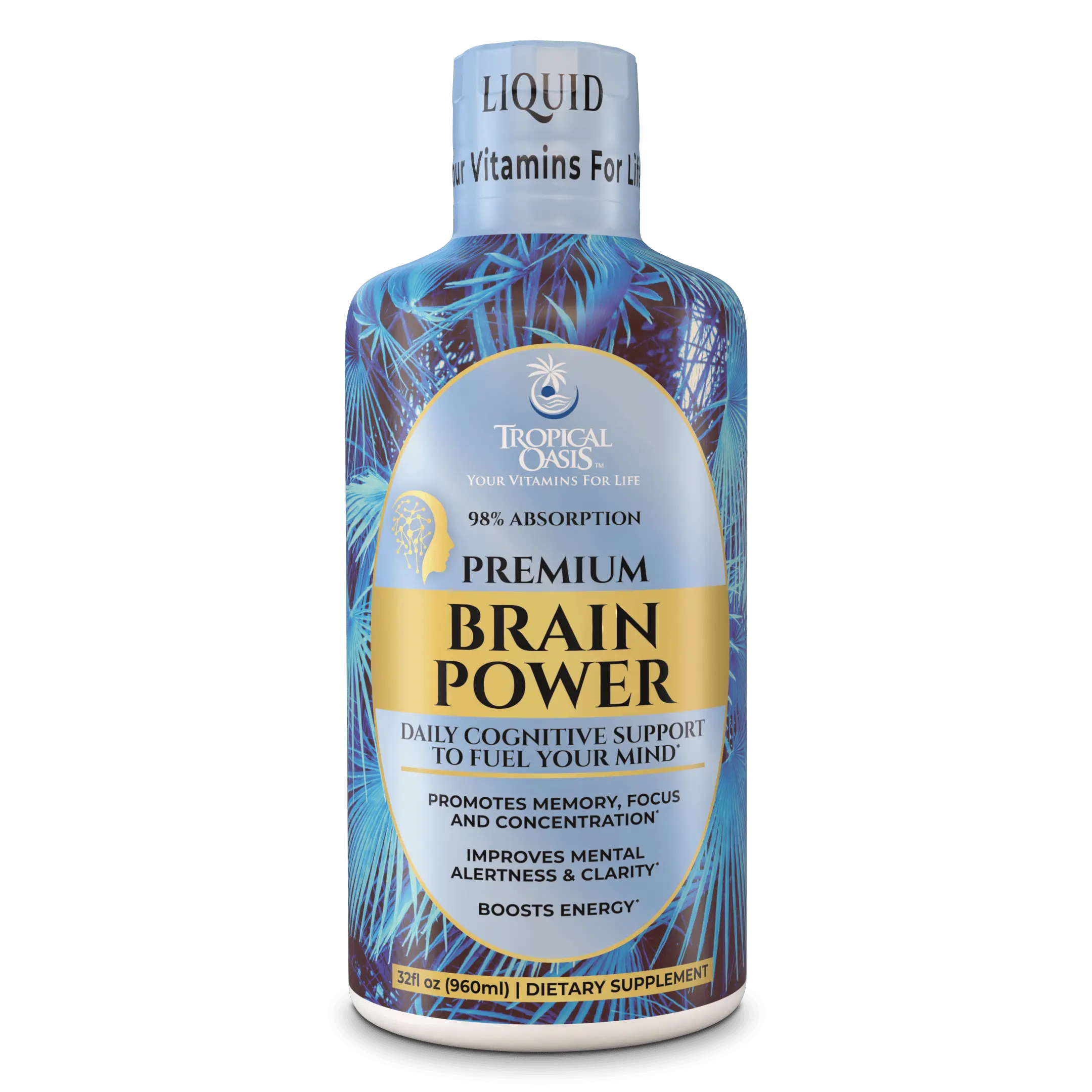 Premium Brain Power by Tropical Oasis - Supports Cognitive Function, Mental Clarity, Focus & Memory Retention - 960ml