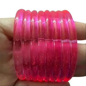 Women's 8-Pc Glossy Jelly Bangle Bracelet Set - Transparent Indian Glass Bangles, Women Fashion Accessory for Versatile Occasions