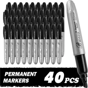Size Permanent Markers, 40 Count Black  Permanent Markers, Chisel tip,  & Smear Proof Markers, Quick Drying, Office Supplies for School, Office,