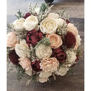 Wine Red and Blush Pink Wooden Flower Bouquet