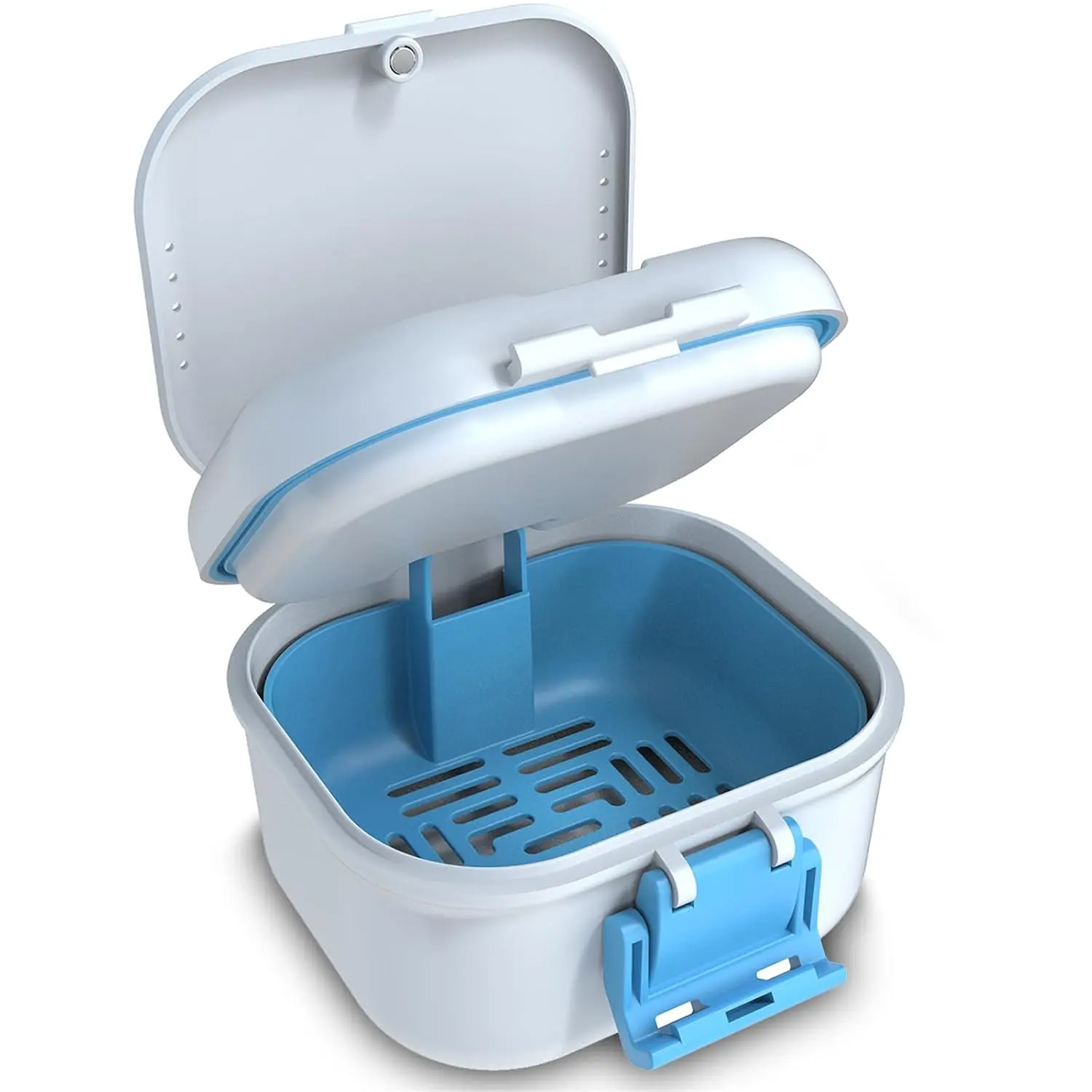 BVN 2-in-1 Leak Proof Denture Soaking Cup with Strainer, Hygienic Storage Case for Dentures, Braces, Travel Retainers