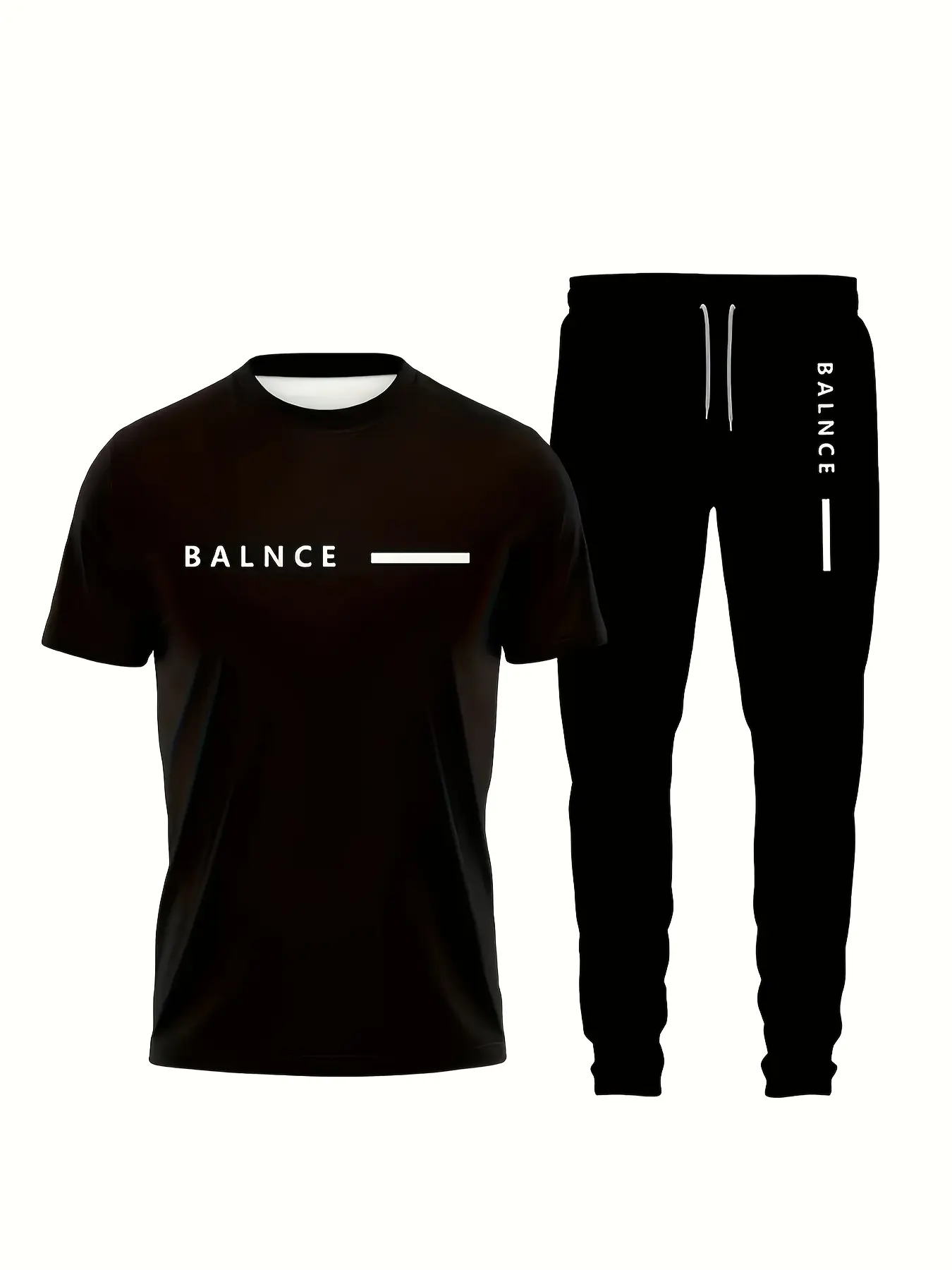 Men’s short-sleeved ensemble with 3D printed black and white gradient design.
