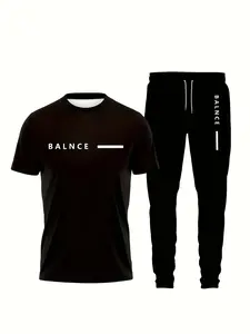 Men’s short-sleeved ensemble with 3D printed black and white gradient design.