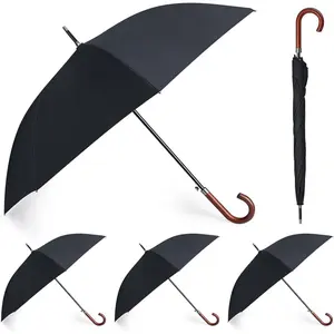 2/4/6 Pcs 48" Auto Open Umbrella Large Wooden J Stick Handle Vintage Windproof Travel Wedding Fast Drying Umbrella