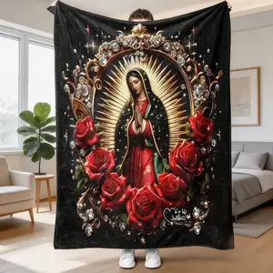 Virgin Mary Pattern Flannel Blanket, Soft Warm Cozy Throw Blanket for Home Office Travel, Air-Conditioned Room Nap Blanket, Perfect Gift