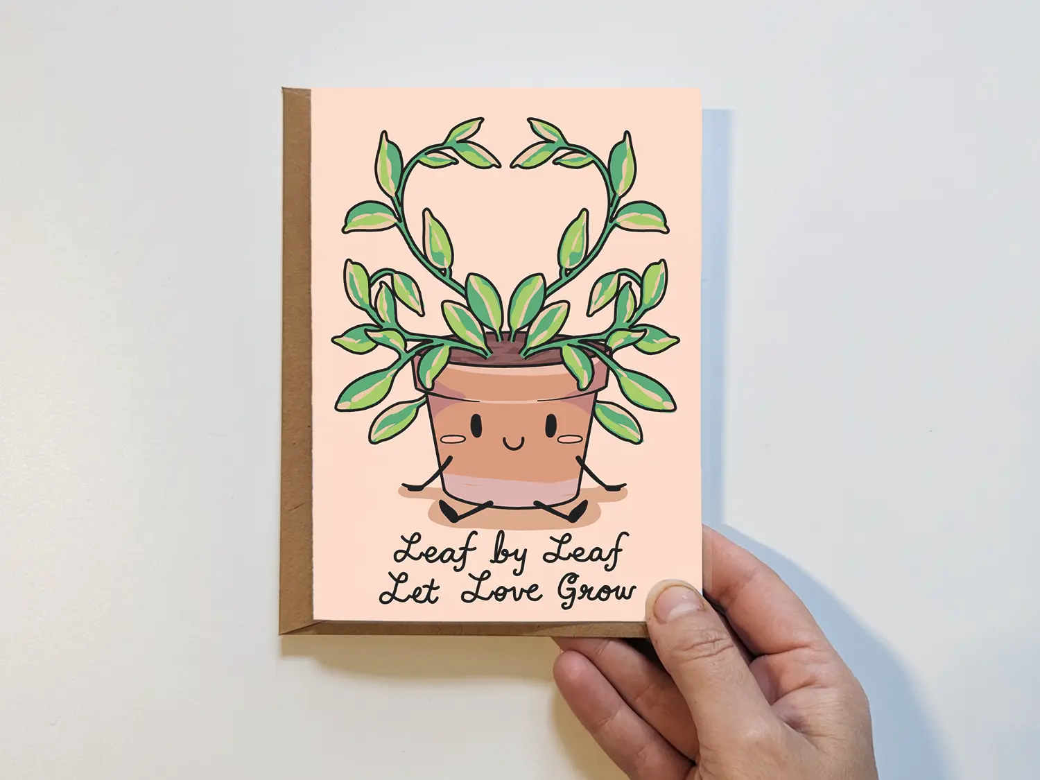 Leaf by Leaf Let Love Grow Greeting Card - Handmade Card - Plant Card - Valentines Day Anniversary Card