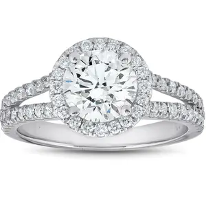 2 Ct tdw Diamond Halo Split Band Engagement Ring 14k White Gold
