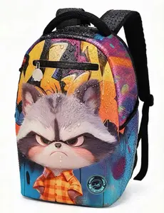 Street Art Angry Raccoon Backpack with Water Droplet Design - Cool Graffiti Style