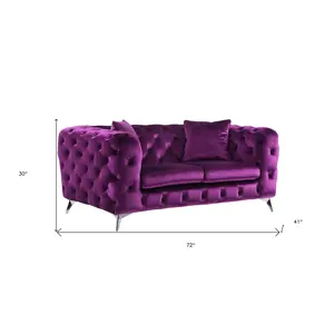72" Purple And Silver Velvet Loveseat