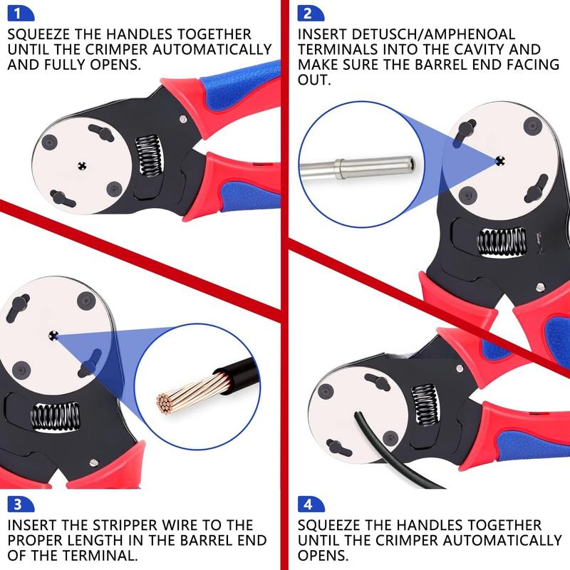 Deutsch Crimper, 4 Way Indent, 8 Impression Closed Barrel Crimper with Deutsch Crimp Tool for Deutsch Contacts - Gage 14, 16, 18 -  for Automotive Application