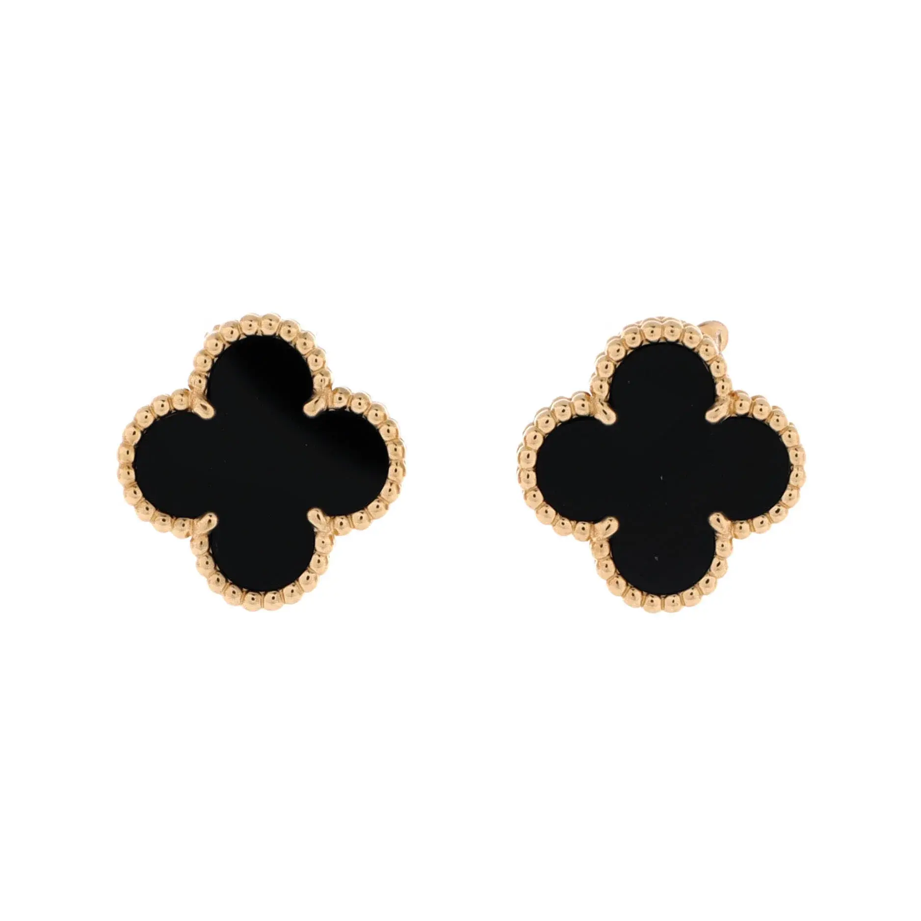Pre-owned Van Cleef & Arpels Vintage Alhambra Earrings 18K Yellow Gold and Onyx by Rebag