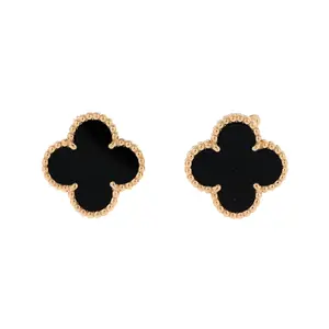 Pre-owned Van Cleef & Arpels Vintage Alhambra Earrings 18K Yellow Gold and Onyx by Rebag