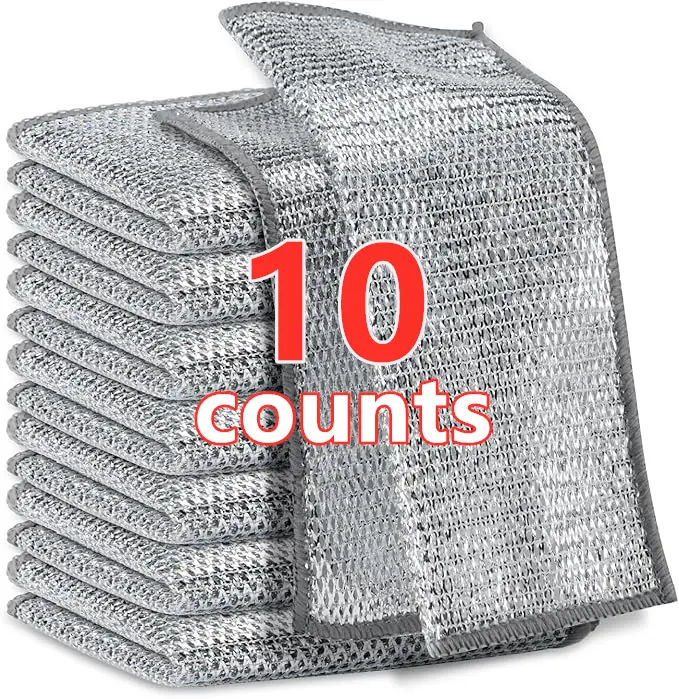 10PCS Set Non-Scratch Steel Wool Dishcloth - Multi Purpose Wire Dishwashing Rags Kitchen Towels and Dishcloths Sets Durable Cleaning Pads Bathroom Hom