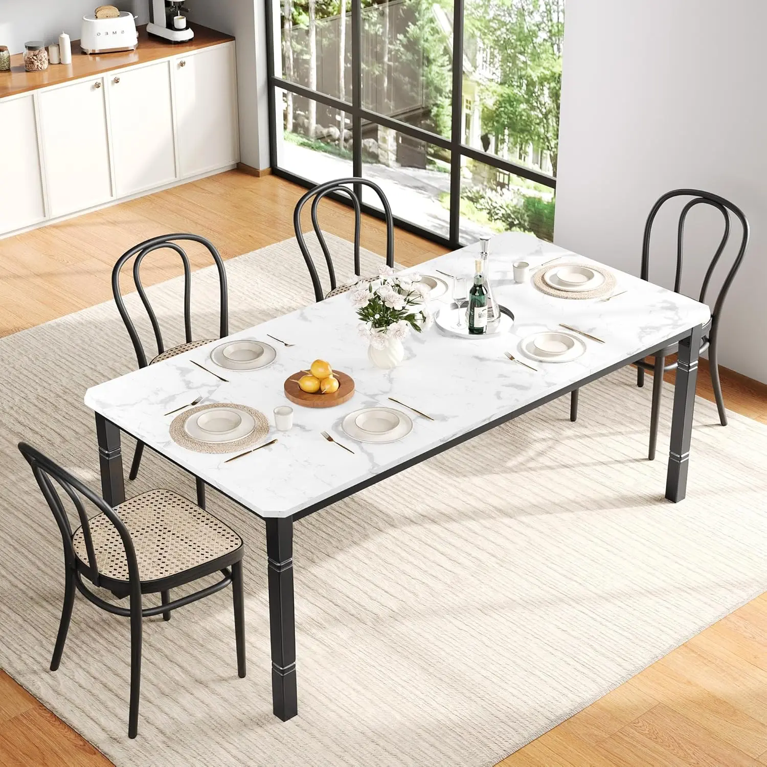 Large Dining Room Table for 6-8 People with Heavy Duty Metal Legs-B