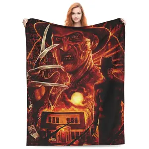 Flannel Throw Blanket Freddy Horror Movie Krueger Soft Blankets for All Season Air Conditioning Blanket for Sofa Living Room Home Bedroom 50"x60"