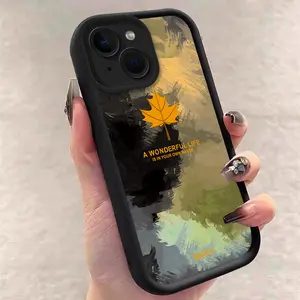 1 Piece Yellow leaf Protection For iPhone 15 15 Silicone Case Featuring Elegant For Entertainment
