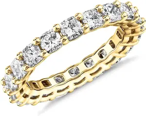 PAVOI 14K Gold Plated Eternity Ring for Women - Square-Cut Cubic Zirconia Rings - Stackable Love Wedding Band