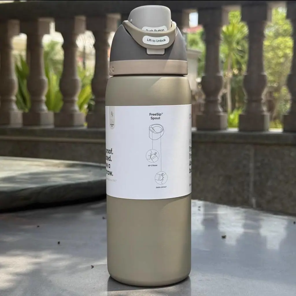 Owala FreeSip Insulated Stainless Steel Water Bottle - Warm Taupe / Beige Solid Colorway, 24 oz / 32 oz, Leak-Proof Sports Flask with Patented FreeSip Spout & Straw