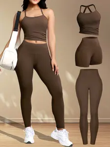 3-Piece Women's Sports Set, High-Waisted Running Shorts, Tummy Control Underwear, Matching Sporty Tank Top, Perfect for Fitness