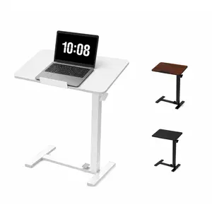 Adjustable Bedside Table with Hidden Wheels 22 Inch Wide Mobile Side Cart for Couch Sofa Bed Pneumatic Lift Portable Laptop Table for Small Spaces