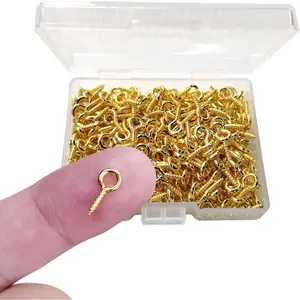 300PCS Small Screw Eye Pins,10 x 5mm Eye pins Hooks,Mini Screw Eye Pin Peg for Arts & Crafts Projects,Self Tapping Screws Hooks Ring for Cork Top Bottles & Charm Bead & DIY Jewelry Making (Gold)