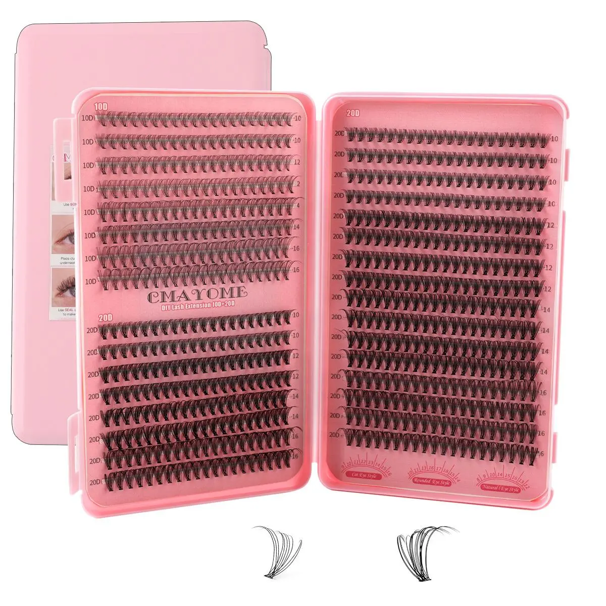 Cluster False Eyelashes Set with Adhesive and Glue, Mixed Lash Clusters, Volumized Fake Eyelashes, 3D/5D Dense Lush Look, Mixed Curl, Natural Makeup Effect, Bestseller, DIY Lash Kit