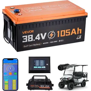 VEVOR 36V (38.4V) 105AH Lithium Golf Cart Battery, with 25A Charger, Lifepo4 Battery Kit, Built-in 200A BMS, with Bluetooth Touch Monitor, 2C Discharge, 4000 Cycles, for Golf Carts, Trolling MotorsVEVOR Super Brand Day
