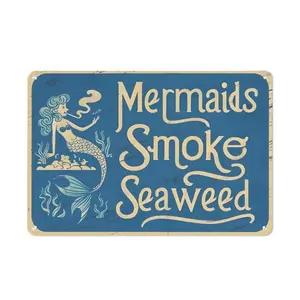 Vintage Mermaid Letter Pattern Metal Sign, 1 Count Retro Decorative Plaque, Wall Decor for Home Farmhouse Living Room Dorm Bedroom, Farmhouse Decoration, Home Decor Products
